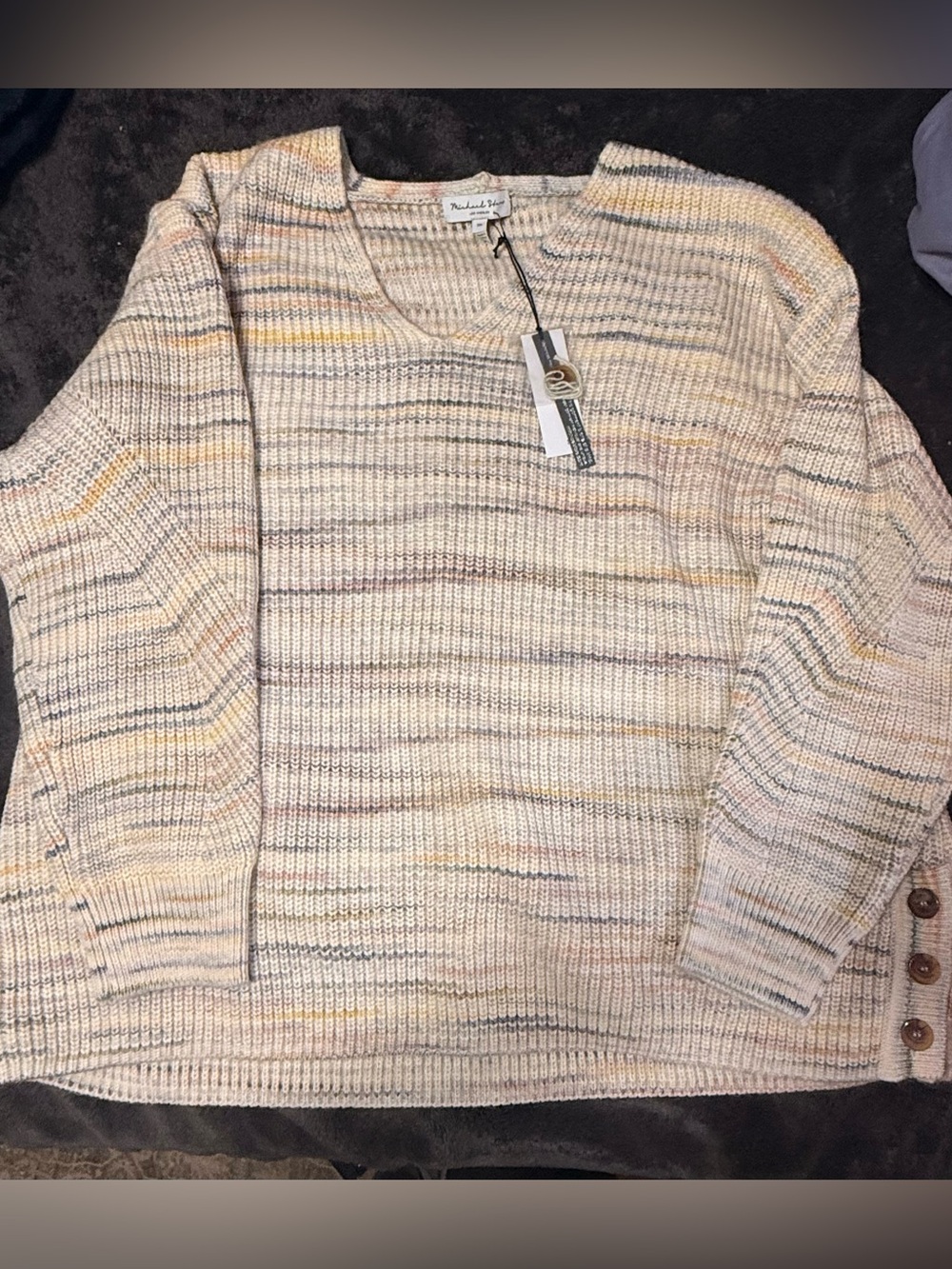 Michael Stars Cream Multicolor Stripe V-Neck Pullover
